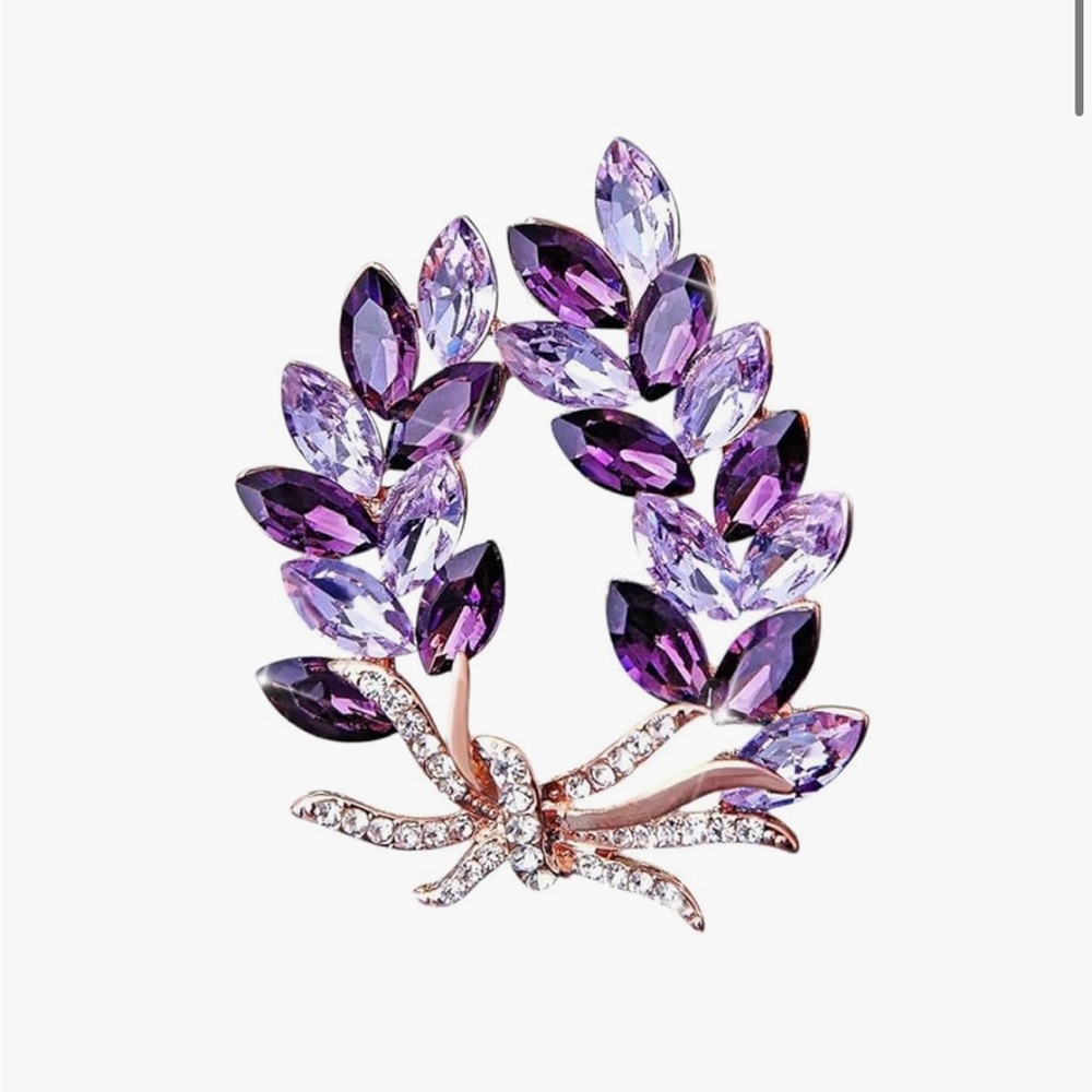 Purple Crystal Leaf Rhinestone Brooch